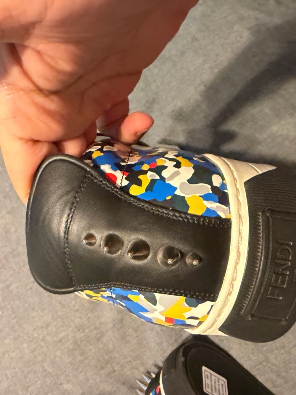 Fendi Leather Slip-On Sneakers with Multicolor Camouflage Accents - Picture 2 of 15